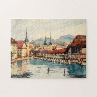 Antiek Zwitserland Lucerne Chapel Bridge Legpuzzel