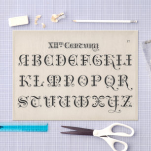 Antieke 12e-eeuwse typografie tissuepapier