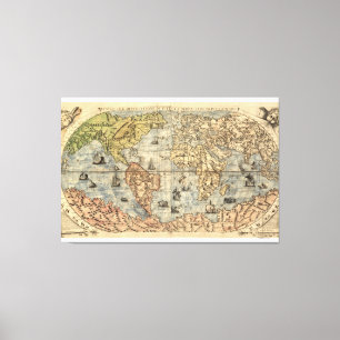 Antieke 1565 Ferando Berteli wereld picturale kaar Canvas Afdruk