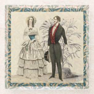 Antieke 1844 Victoriaanse Huwelijk trouw Kunstwerk Glazen Onderzetter