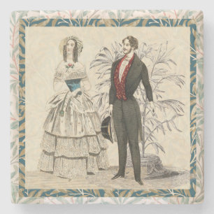 Antieke 1844 Victoriaanse Huwelijks bruiloft Kunst Stenen Onderzetter