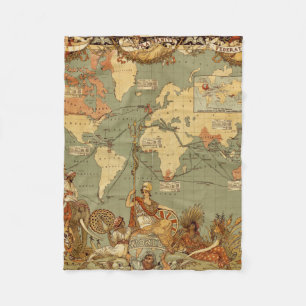 Antieke 1886 Wereldkaart Britse Rijk Poster Fleece Deken