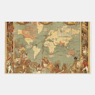 Antieke 1886 Wereldkaart Britse Rijk Poster Rechthoekige Sticker