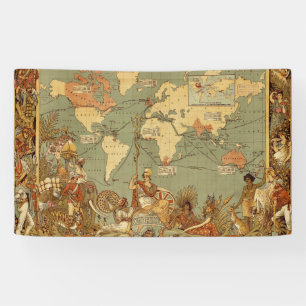 Antieke 1886 Wereldkaart Britse Rijk Poster Spandoek