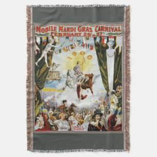 Antieke 1900 Mobile Mardi Gras Carnaval Poster Kun Deken