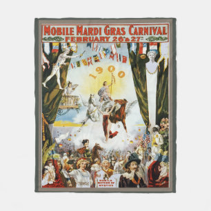 Antieke 1900 Mobile Mardi Gras Carnaval Poster Kun Fleece Deken