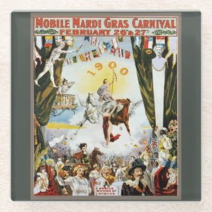 Antieke 1900 Mobile Mardi Gras Carnaval Poster Kun Glazen Onderzetter