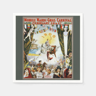 Antieke 1900 Mobile Mardi Gras Carnaval Poster Kun Servet