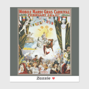 Antieke 1900 Mobile Mardi Gras Carnaval Poster Kun Sticker
