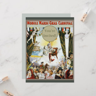 Antieke 1900 Mobile Mardi Gras Carnavalsposter Kun Kaart