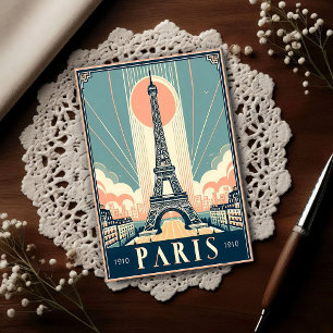 Antieke 1910 Parijs Eiffeltoren Art Deco Poster Briefkaart