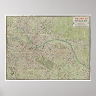 Antieke 1923 Plan Plattegrond van Dresden Duitslan Poster
