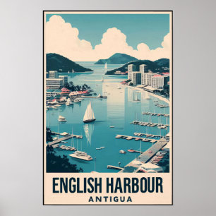 Antieke 1960s Antigua English Harbor Reisposter Poster