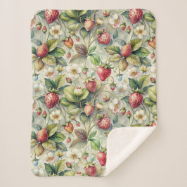 Antieke Aardbeituin Botanische Aquarel Sherpa Deken