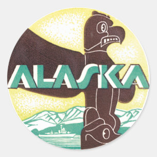 Antieke Alaska Reis Totempaal Adelaar Vogel Ronde Sticker