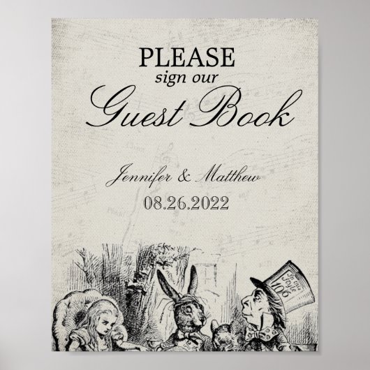 Antieke Alice In Wonderland Trouwgastenboek Poster (Voorkant)