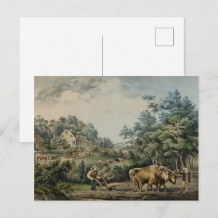 Antieke Amerikaanse boerenscène van Currier and Iv Briefkaart