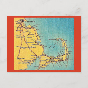 Antieke ansichtkaart met kaart van Boston Cape Cod