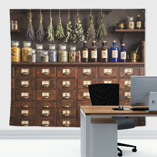 Antieke Apothekerskast Vintage Herbarium Muur Wandkleed