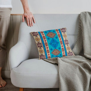 Antieke Aqua Blauwe Bleek Gouden Turkse Kilim Vloe Kussen