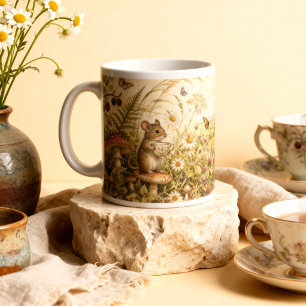 Antieke Aquarel Muis Cottagecore Woud Extra Grote Beker