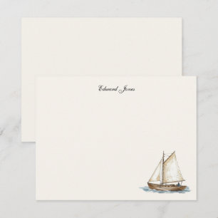 Antieke aquarel Zeilboot Jacht Bedankkaart