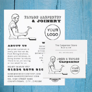 Antieke arbeider, Timmerman, Timmerman Advertentie Flyer