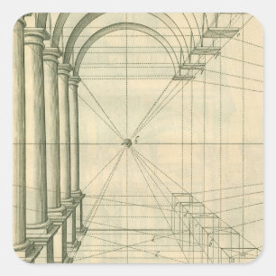 Antieke architectuur, bogen kolommen perspectief vierkante sticker
