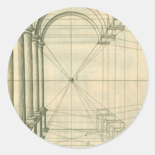 Antieke architectuur, bogen zuilen perspectief ronde sticker
