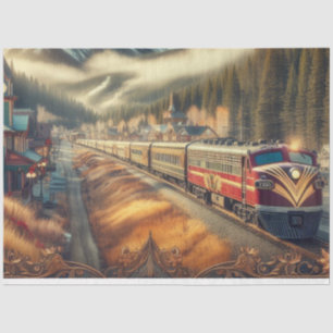 Antieke Art Deco Aquarel Trein Tissuepapier