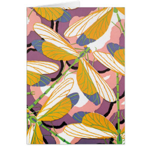 Antieke Art Deco Jazz Pochoir Tuin Libellen