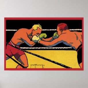 Antieke Art Deco sportboksen, boksers slaan Poster