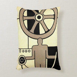 Antieke Art Deco Zakelijke Wiel- en Machinewerker Accent Kussen