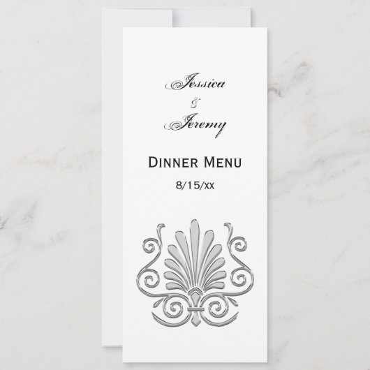 Antieke Art Deco Zilveren Pluim Arabesk Kaart (Voorkant)