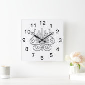 Antieke Art Deco Zilveren Pluim Arabesk Vierkante Klok (Huis)