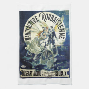 Antieke Art Nouveau Feeën, Fiets Pierrot Maan Theedoek