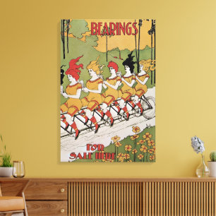 Antieke Art Nouveau, Lagers Tandemfiets Canvas Afdruk