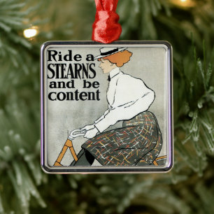 Antieke Art Nouveau, Ride a Sterns Bicycles fietse Metalen Ornament