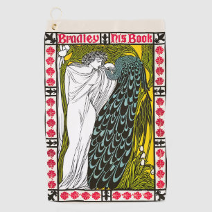 Antieke Art Nouveau vrouw en pauw poster Golfhanddoek