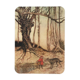 Antieke Arthur Rackham Roodkapje & Wolf Print Magneet