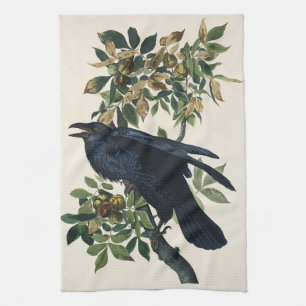Antieke Audubon Raaf Vogel Natuur Kunst Theedoek