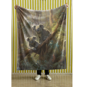 Antieke Australische Koala Eucalyptusbos Kunst Fleece Deken