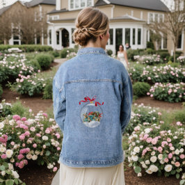 Antieke auto in een heldere kerstbal denim jacket