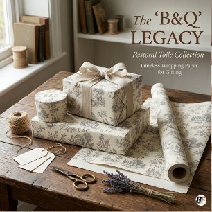 Antieke B&Q Monogram Toile Pastoraal Scene Geschen Cadeaupapier