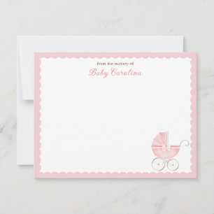 Antieke babywagen roze schelp kaart