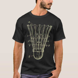 Antieke badminton shuttle blueprint octrooi t-shirt