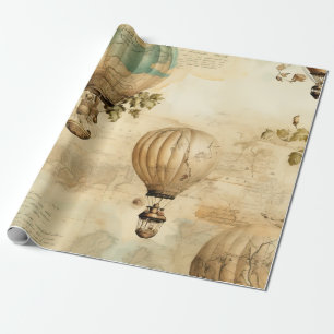 Antieke Ballon Pioen Botanische Reis Cadeaupapier