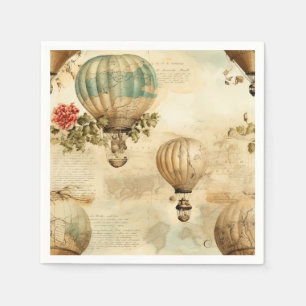 Antieke ballon pioen botanische reis servet