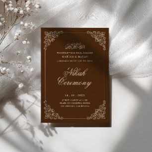 Antieke Barok Goud Rustieke Bruine Nikah Ceremonie Kaart