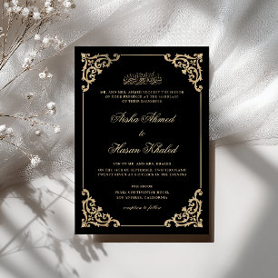 Antieke Barok Gouden Schrift Zwarte Moslim Bruilof Kaart